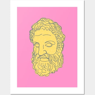 Bearded Greek Male Statue Portrait Illustration Posters and Art